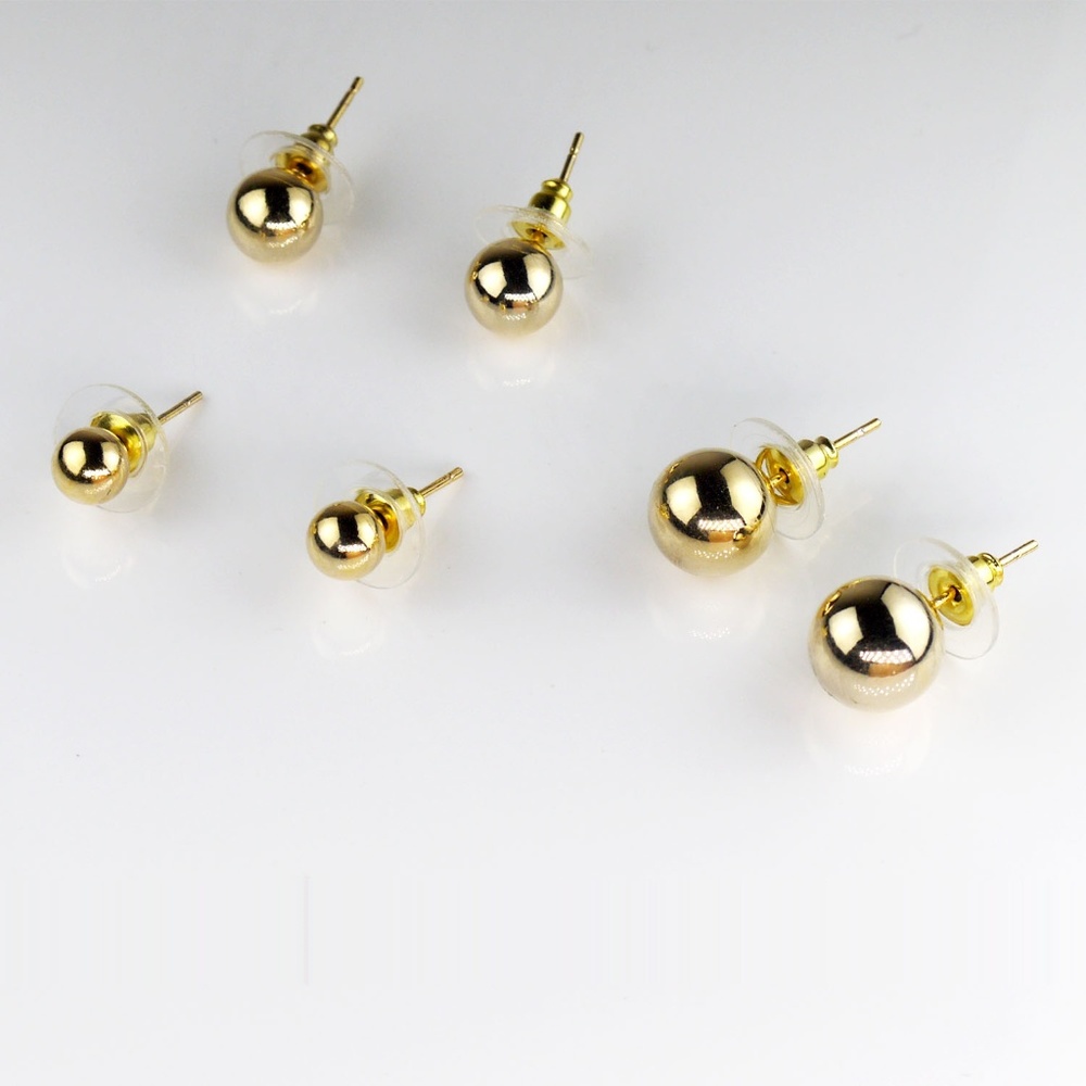 Women Gold Plated Round Set 3 Pack Stud Earrings